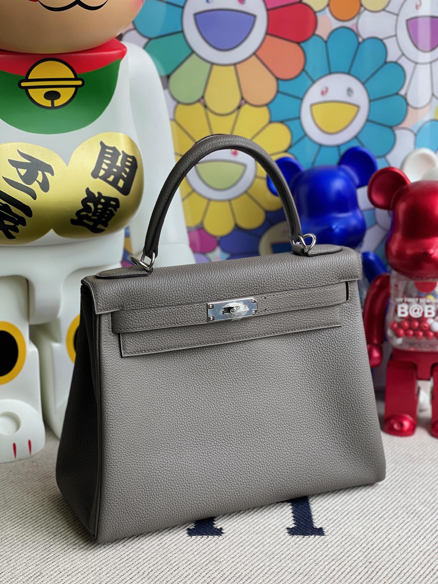 Hermès（爱马仕）Kelly 凯莉包 原厂小牛皮 togo 8F 锡器灰 etain 银扣 28cm 顶级手缝