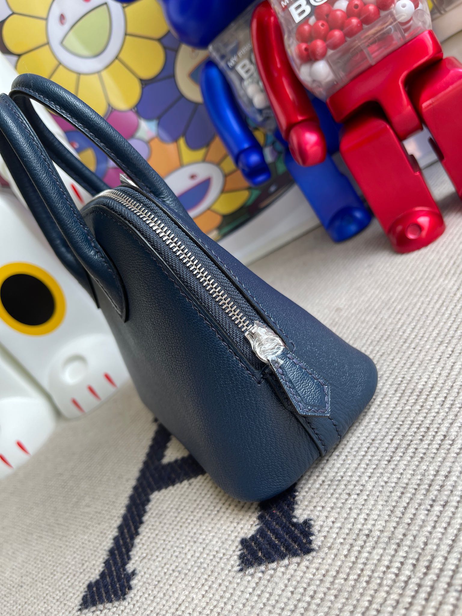 Hermès（爱马仕）Mini bolide Chevre 山羊皮 深蓝色 银扣 顶级手缝 定制