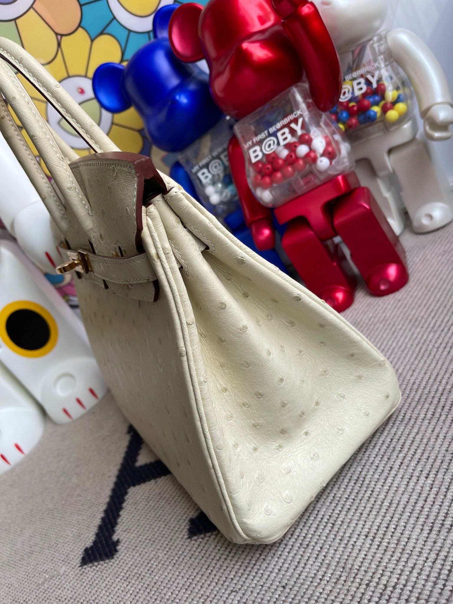 Hermès（爱马仕）Birkin 铂金包 Ostrich kk 鸵鸟 3C 羊毛白 金扣 25cm 顶级手缝 定制