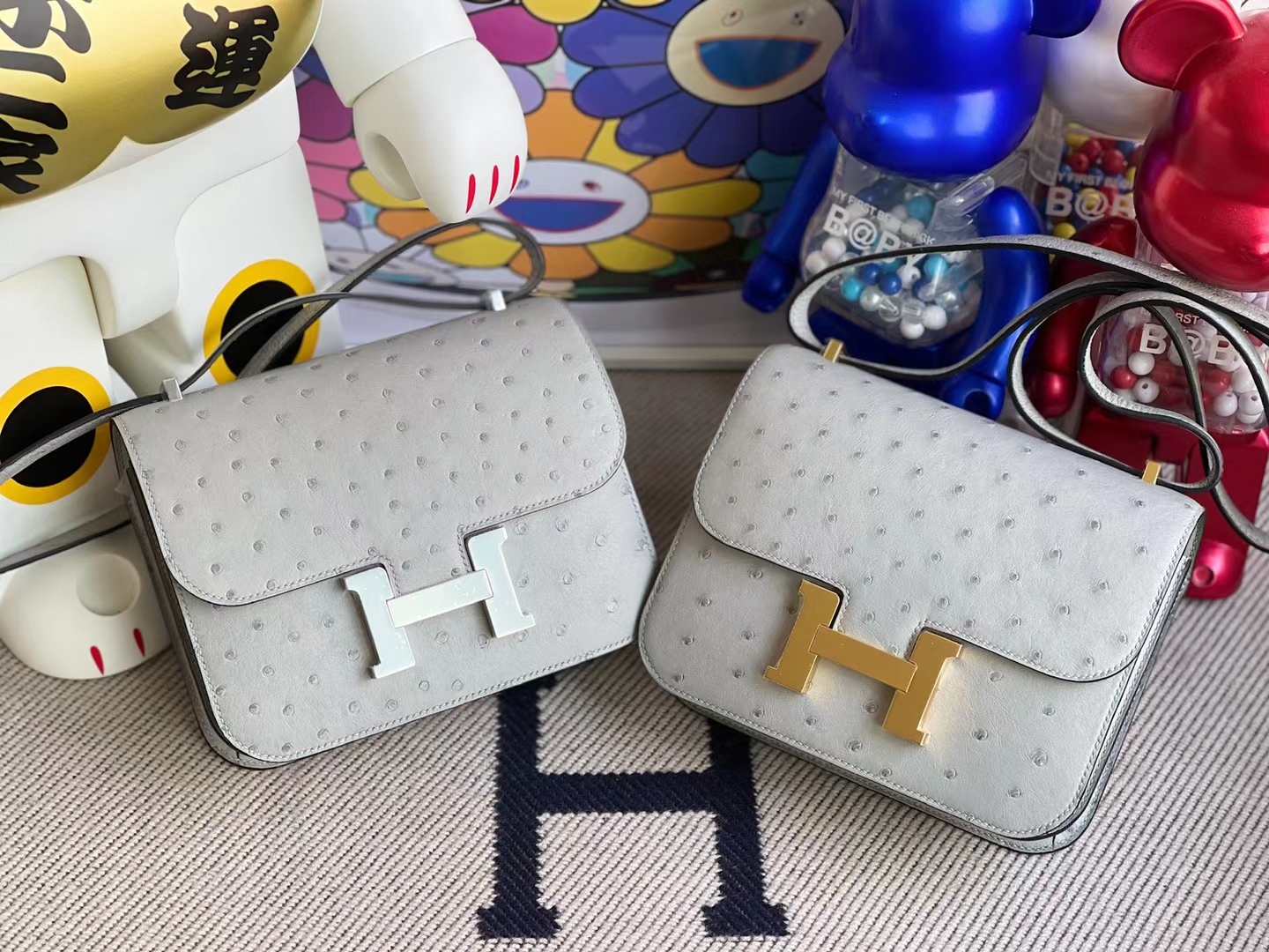 Hermès（爱马仕）Constance 康斯坦斯 Ostrich 进口鸵鸟皮 8u 冰川蓝 银扣 19cm 顶级工艺 全手工缝制