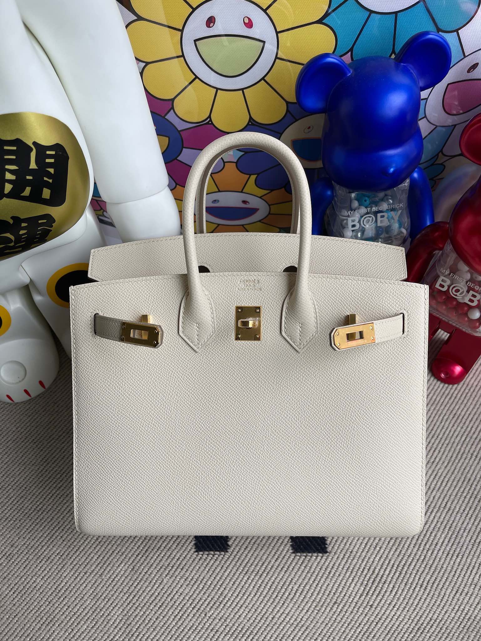 Hermès（爱马仕）Birkin 铂金包 Epsom 原厂掌纹皮 10 奶昔白 Craie 金扣 25cm 顶级手缝 定制