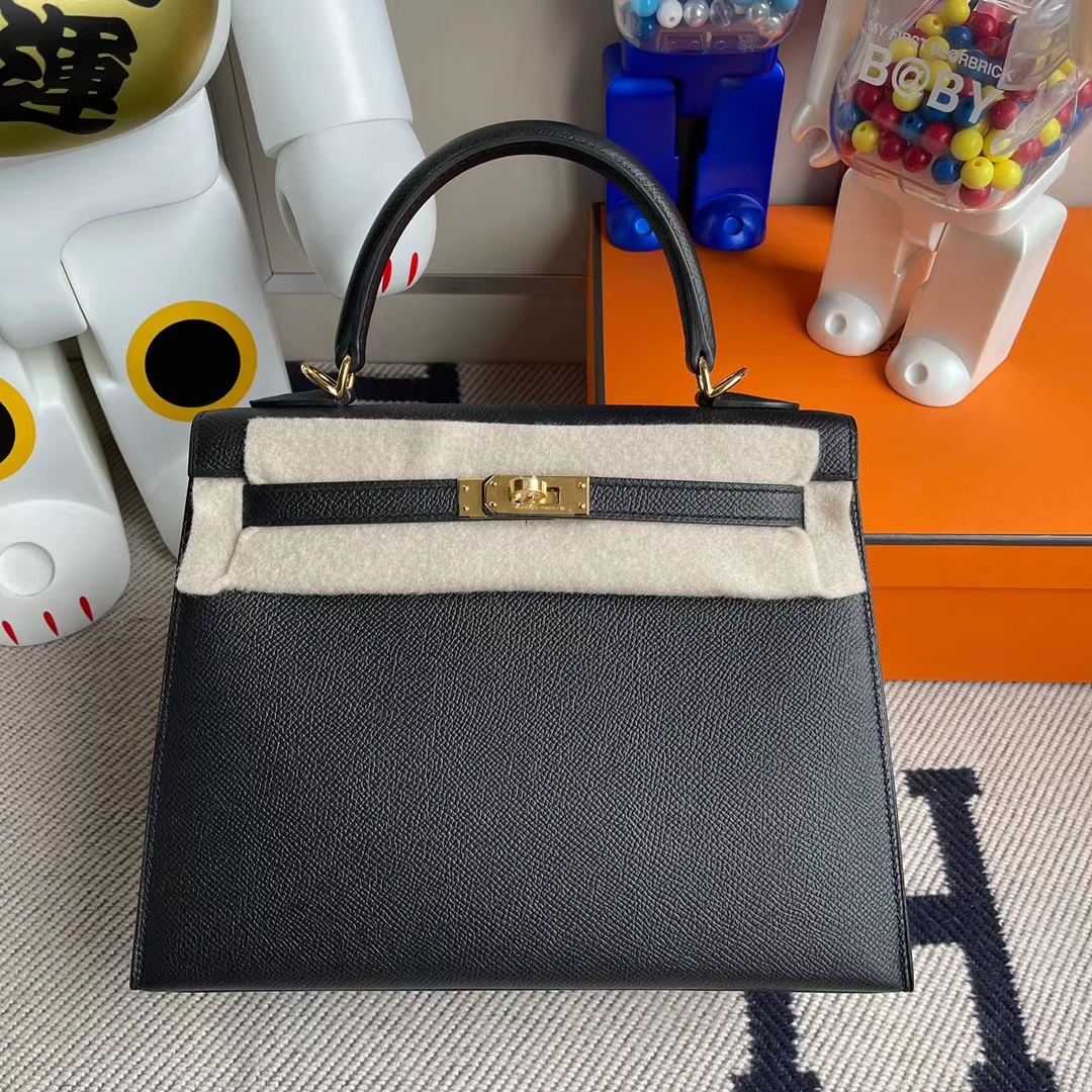 Hermès（爱马仕）Kelly 凯莉包 Epsom ck89 黑色 金扣 25cm