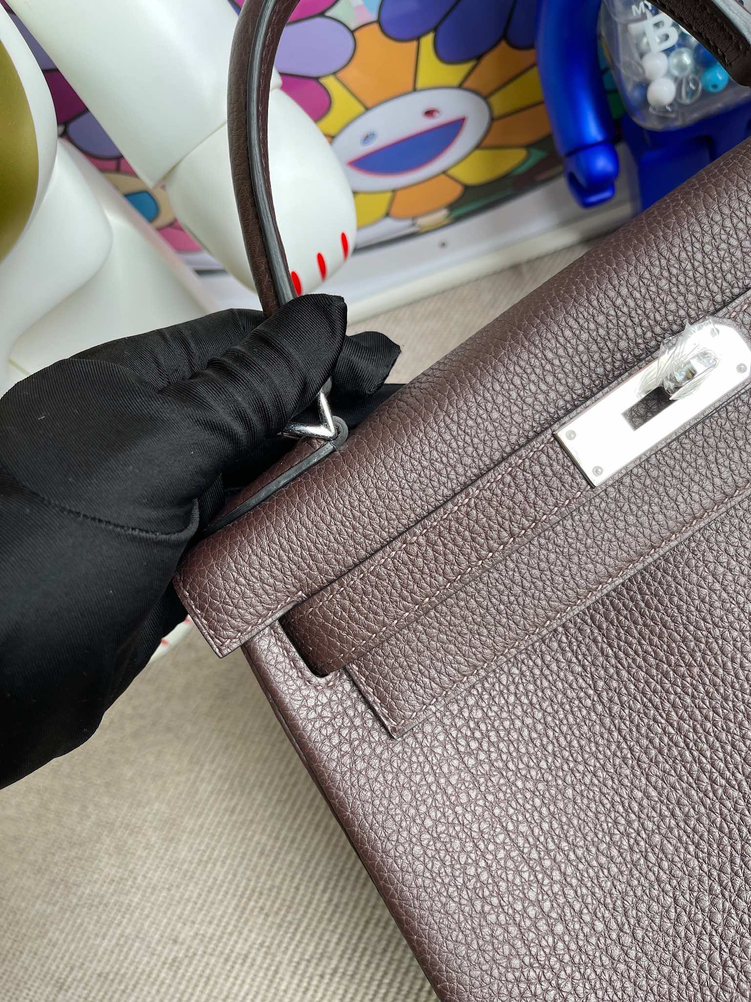 Hermès（爱马仕）Kelly 凯莉包 原厂小牛皮 togo 乌木色 银扣 28cm 顶级手缝