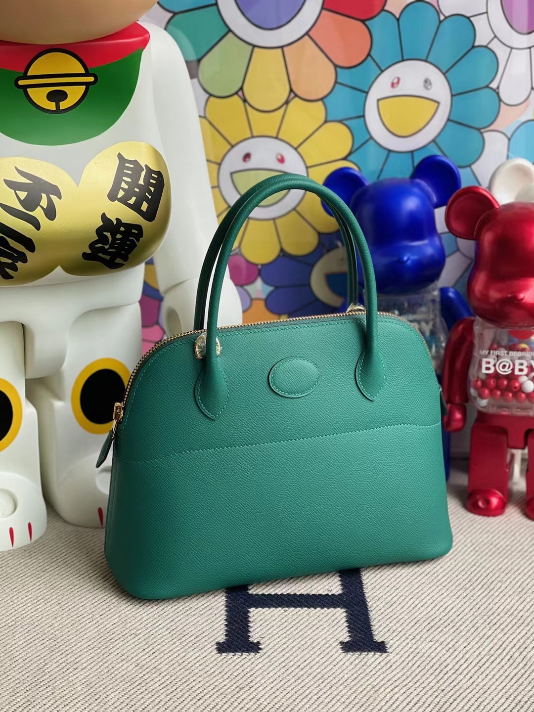Hermès（爱马仕）Bolide 保龄球包 Epsom Z6 孔雀绿 Malachite 金扣 27cm 顶级工艺 全手工缝制