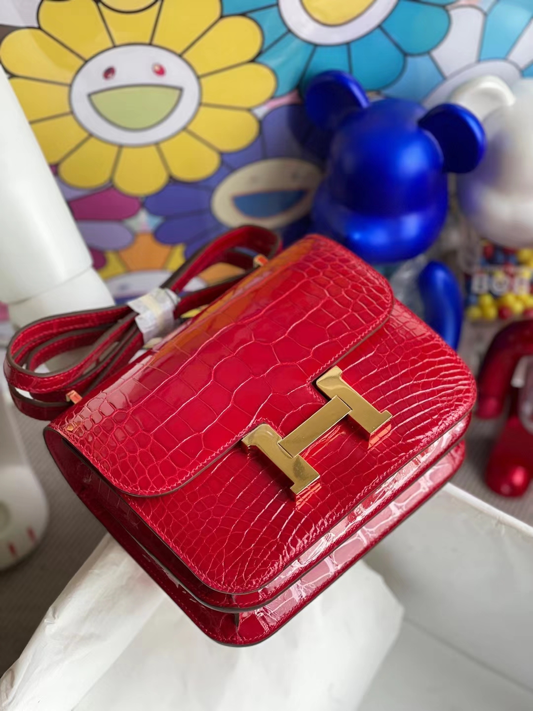 Hermès（爱马仕）Constance 康斯坦斯 亮面美洲鳄 Ck95 法拉利红 金扣 19cm 顶级工艺 全手工缝制