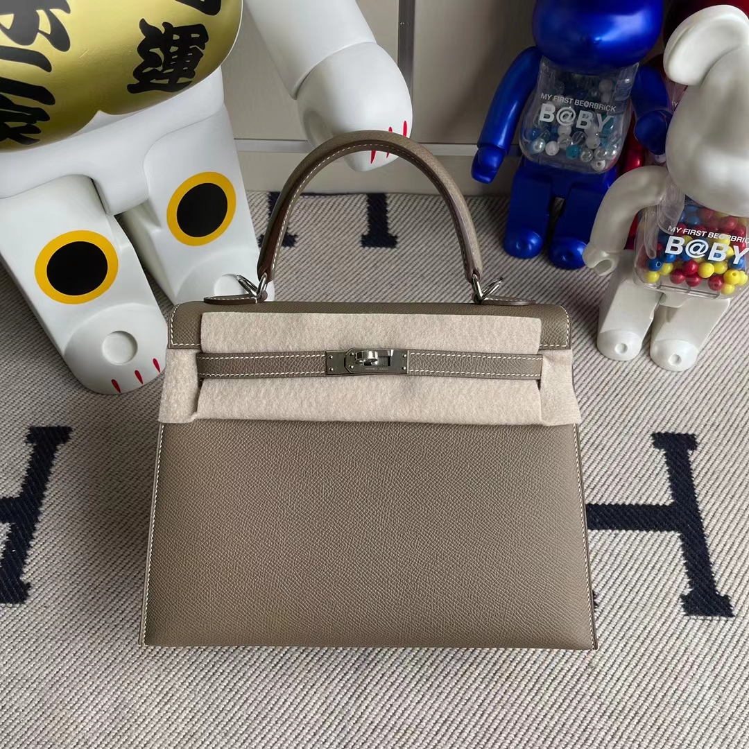 Hermès（爱马仕）Kelly 凯莉包 Epsom ck18 大象灰 etoupe 顶级工艺 全手工缝制 银扣 25cm