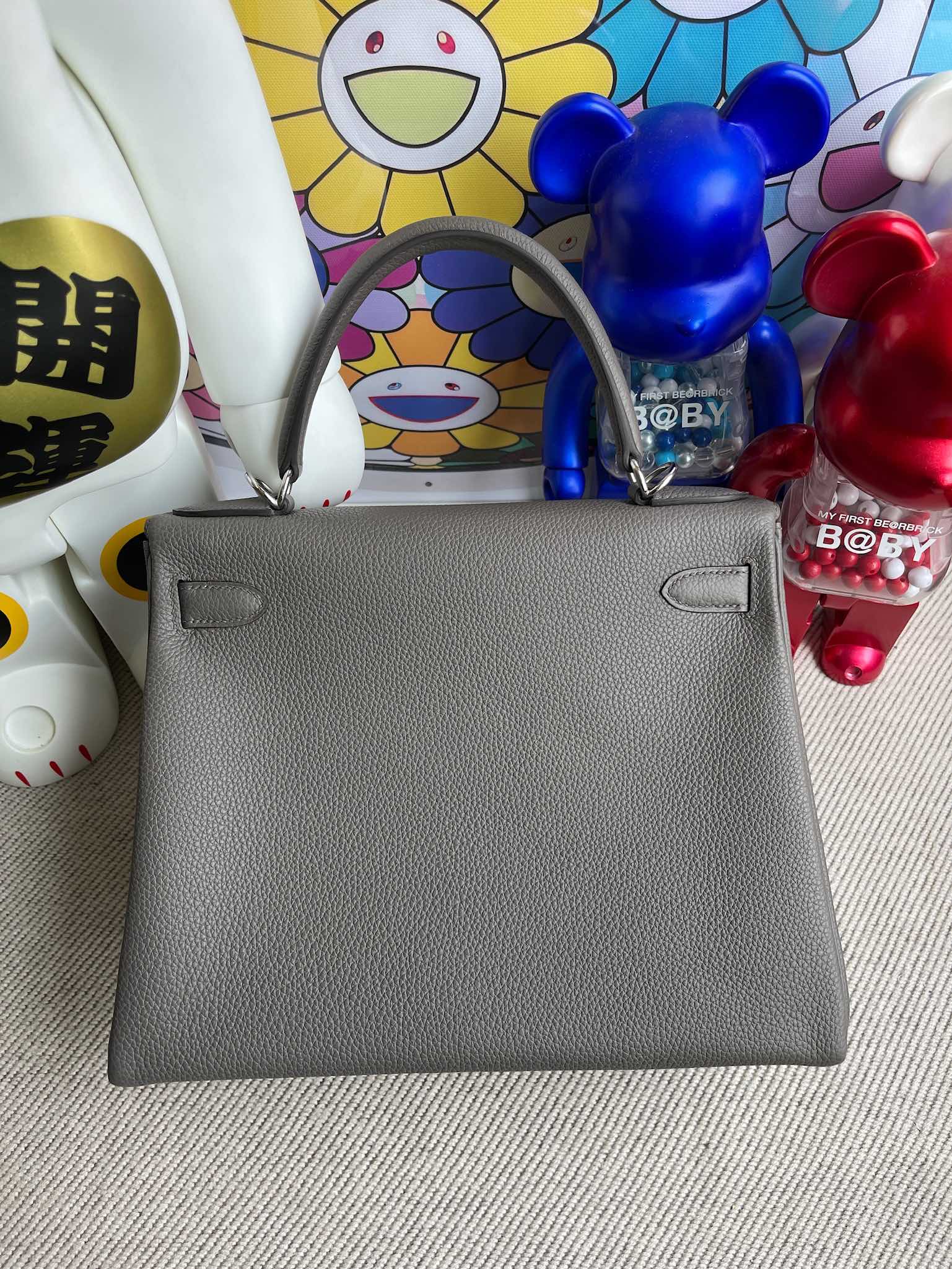 Hermès（爱马仕）Kelly 凯莉包 原厂小牛皮 togo 8F 锡器灰 etain 银扣 28cm 顶级手缝