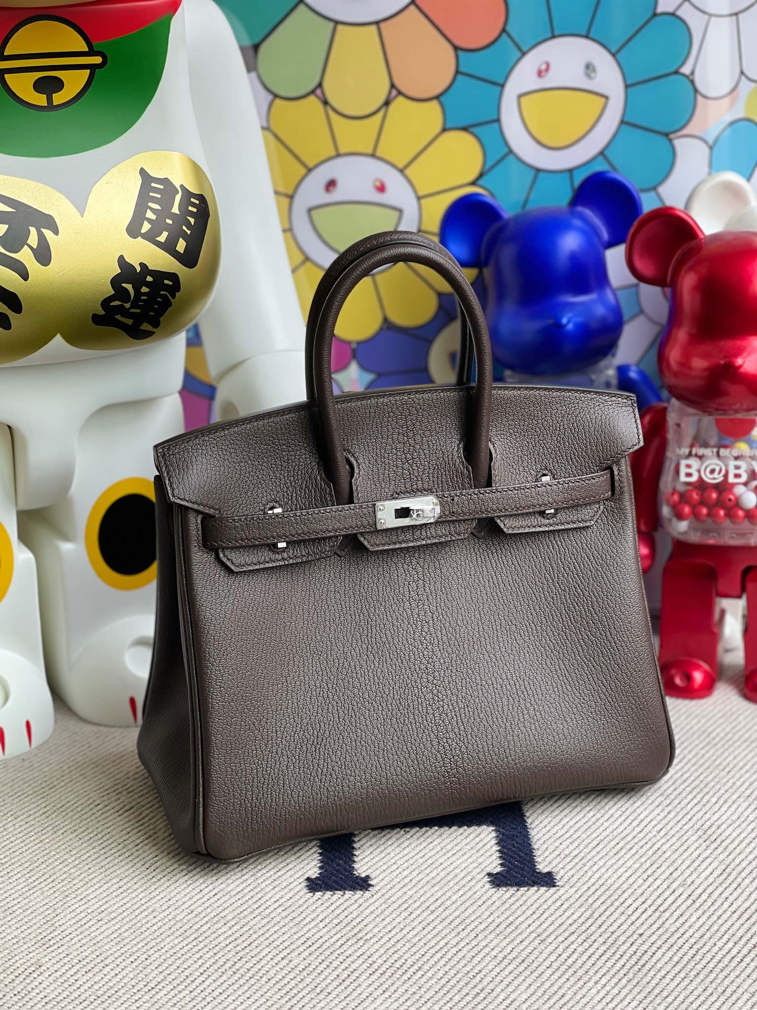 Hermès（爱马仕）Birkin 铂金包 原厂小牛皮 togo 乌木色内拼金棕 银扣 25cm 顶级手缝