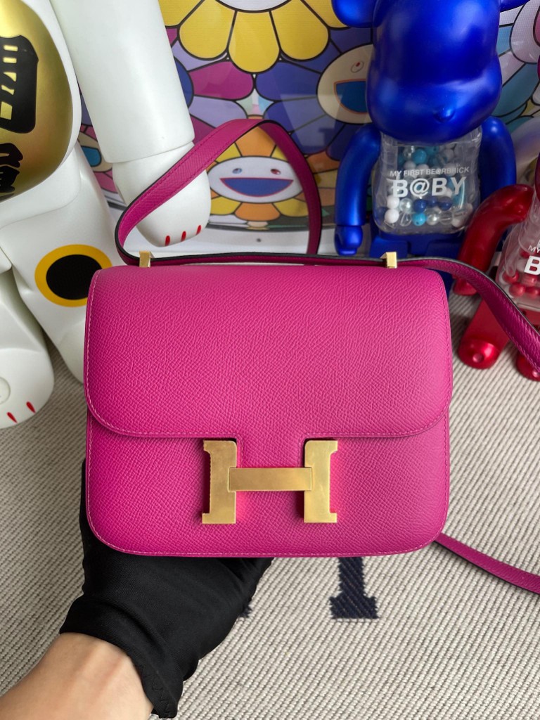 Hermès（爱马仕）Constance 空姐包 Epsom 原厂掌纹皮 L3 玫瑰紫 金扣 18cm 顶级手缝 定制