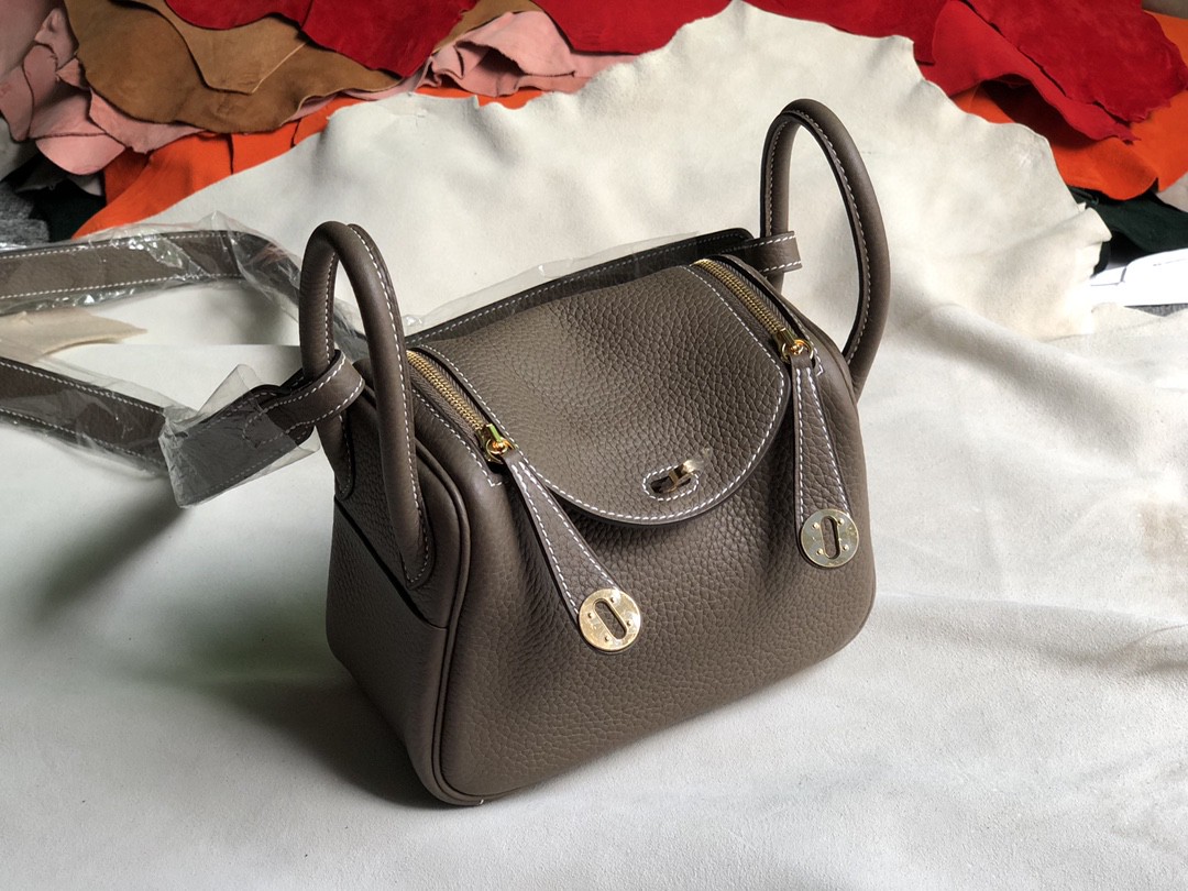 Hermès（爱马仕）Mini lindy tc皮 ck18 大象灰 etoupe 金扣 20cm 顶级手缝 现货