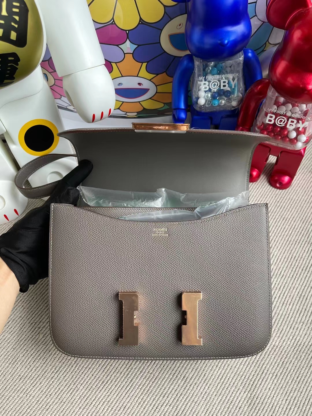 Hermès（爱马仕）Constance 空姐包 Epsom 8F 锡器灰 玫瑰金 24cm