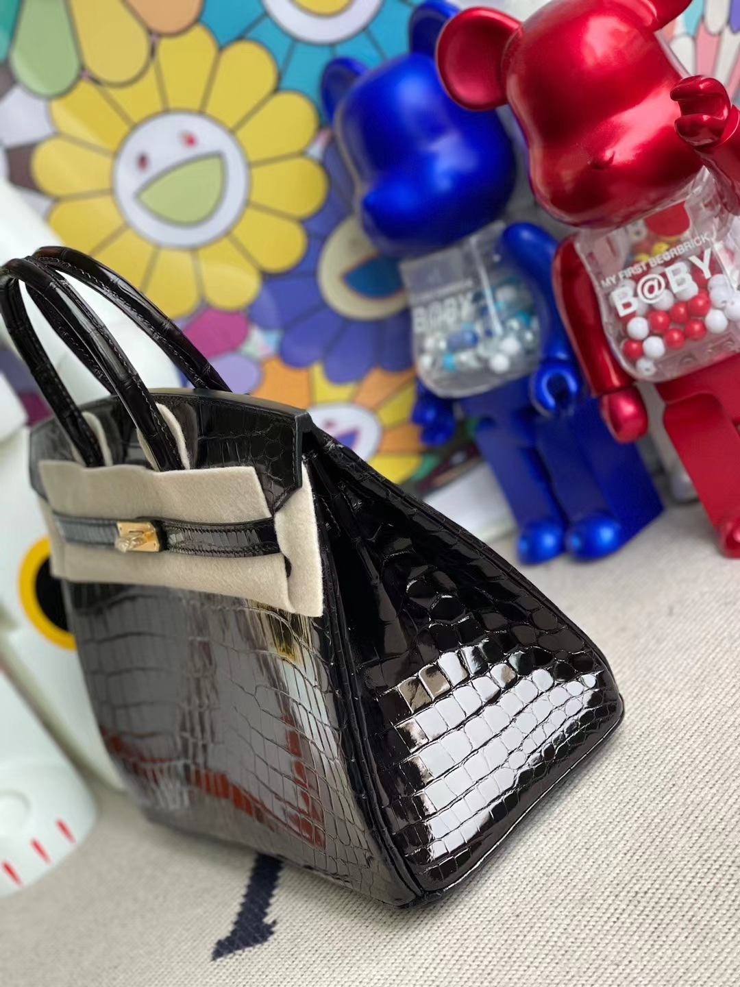 Hermès（爱马仕）Birkin 铂金包 亮面尼罗鳄 Ck89 黑色 Noir Shiny Nilo Crocodile 金扣 25cm
