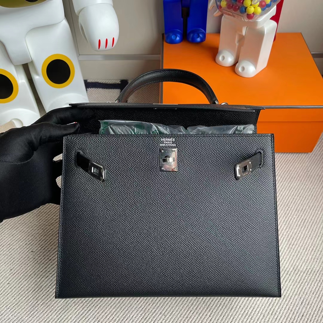 Hermès（爱马仕）Kelly 凯莉包 Epsom ck89 黑色 银扣 25cm