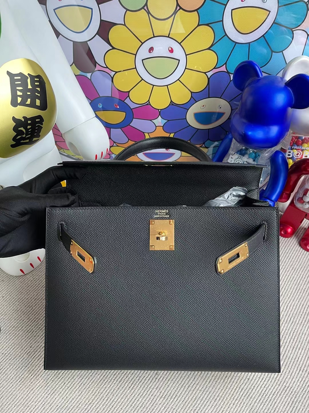 Hermès（爱马仕）Kelly 凯莉包 Epsom ck89 黑色 金扣 28cm