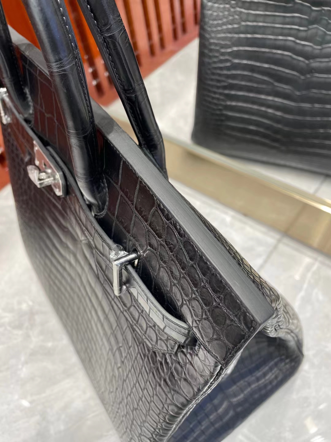 Hermès（爱马仕）Hac 40cm 雾面湾鳄鳄鱼 Ck89 黑色 银扣 顶级工艺 全手工缝制 Matte Porosus Crocodile