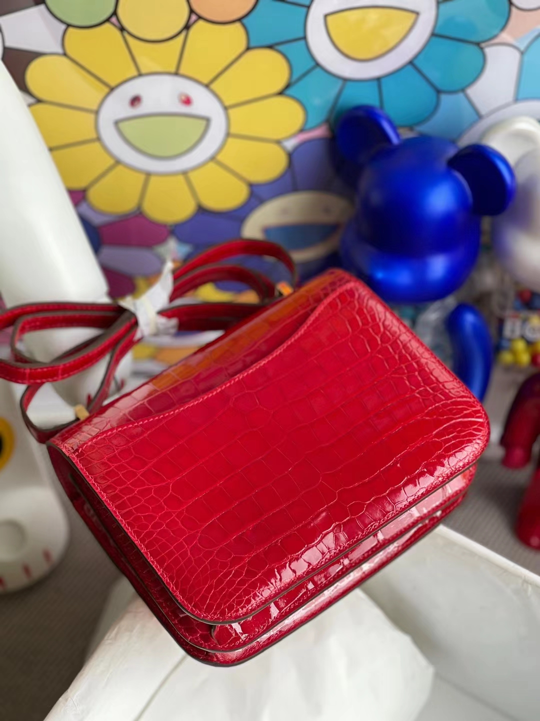 Hermès（爱马仕）Constance 康斯坦斯 亮面美洲鳄 Ck95 法拉利红 金扣 19cm 顶级工艺 全手工缝制