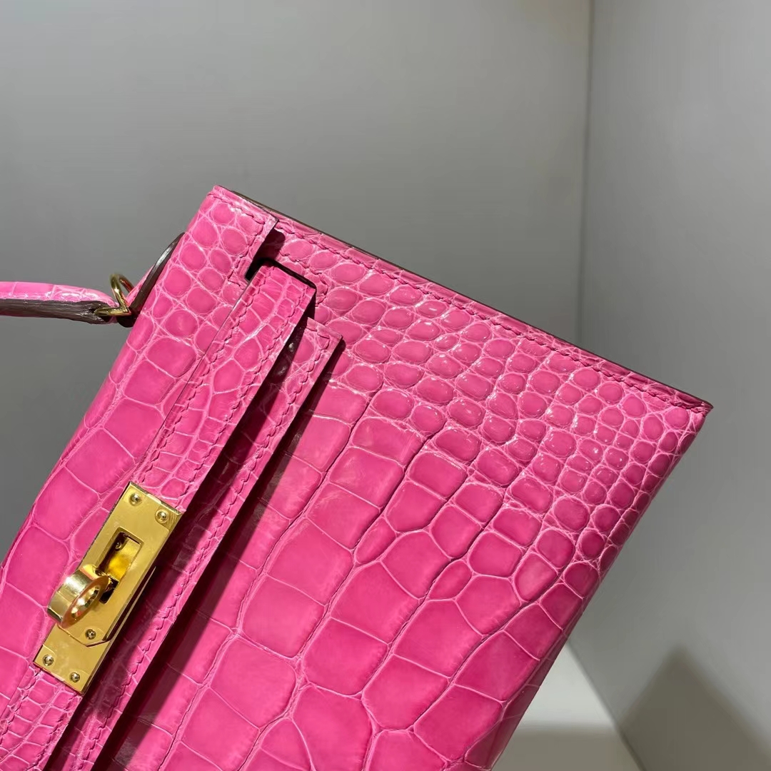 Hermès（爱马仕）Kelly Mini Ⅱ 迷你凯莉 亮面美洲鳄鱼 桃粉色 金扣 19cm Shiny Alligator Crocodile