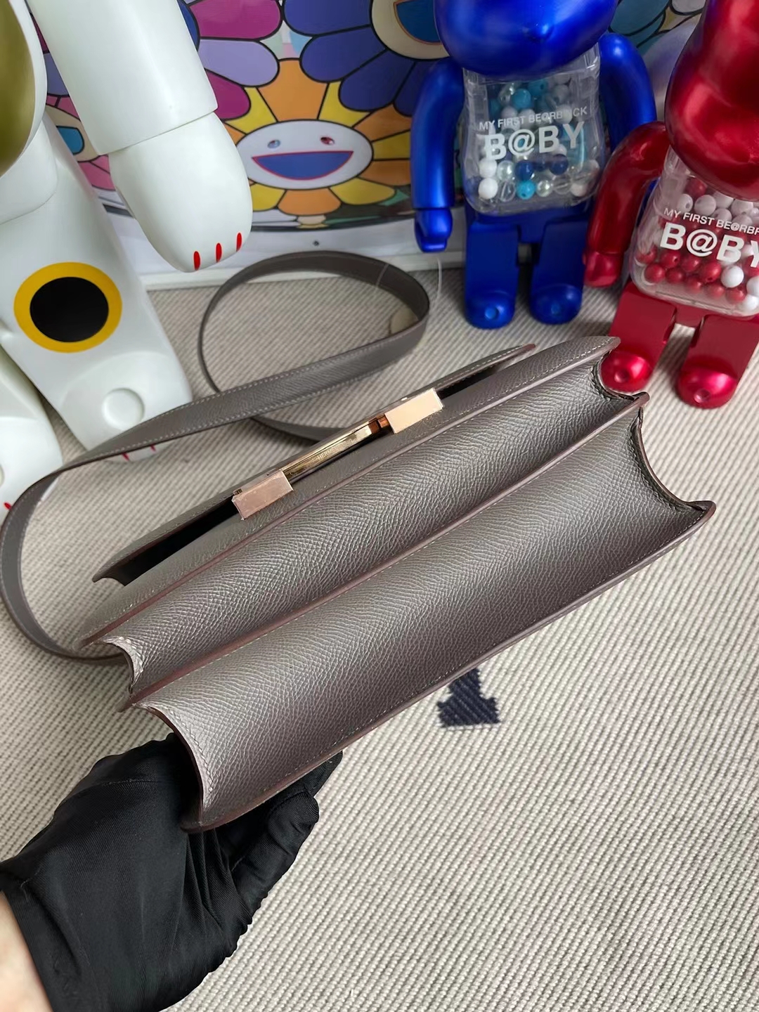 Hermès（爱马仕）Constance 空姐包 Epsom 8F 锡器灰 玫瑰金 24cm