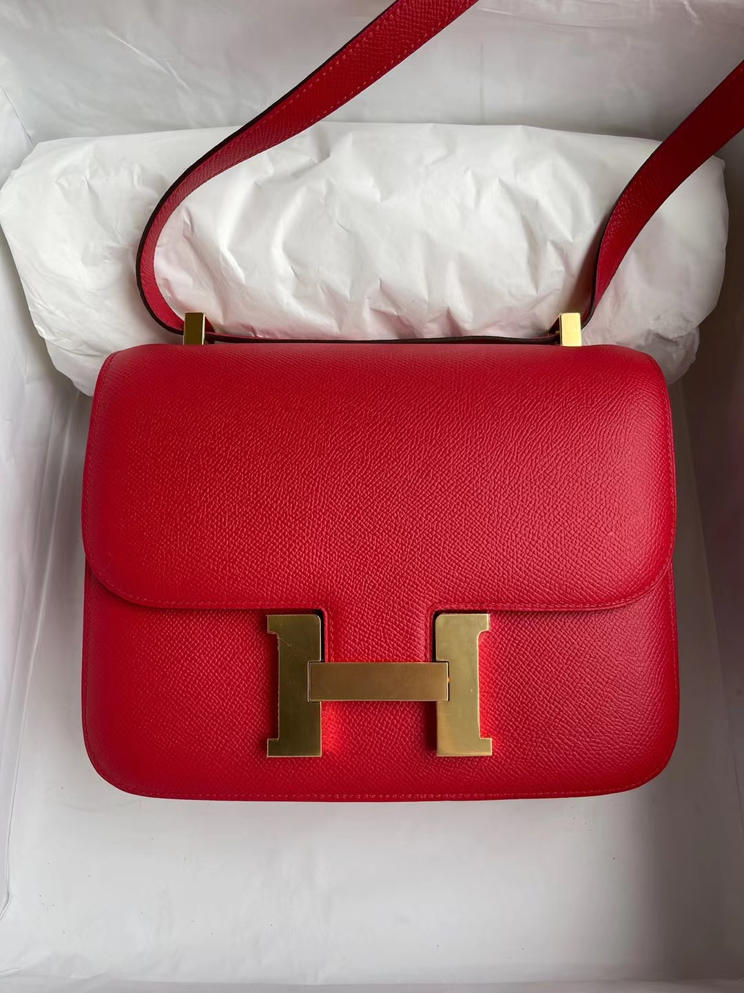 Hermès（爱马仕）Constance 空姐包 Epsom Q5 国旗红 金扣 24cm