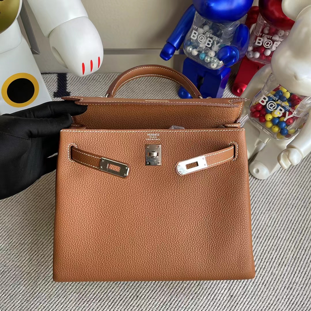 Hermès（爱马仕）Kelly 凯莉包 togo ck37 金棕色 gold 银扣 25cm 顶级工艺 全手工缝制