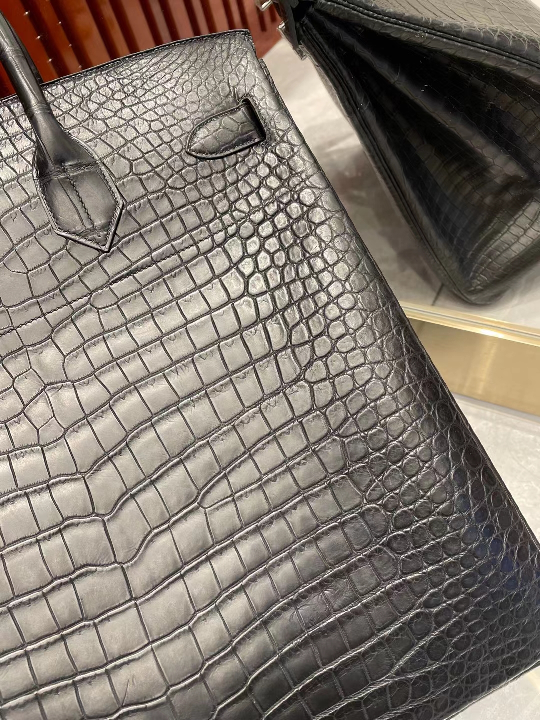 Hermès（爱马仕）Hac 40cm 雾面湾鳄鳄鱼 Ck89 黑色 银扣 顶级工艺 全手工缝制 Matte Porosus Crocodile