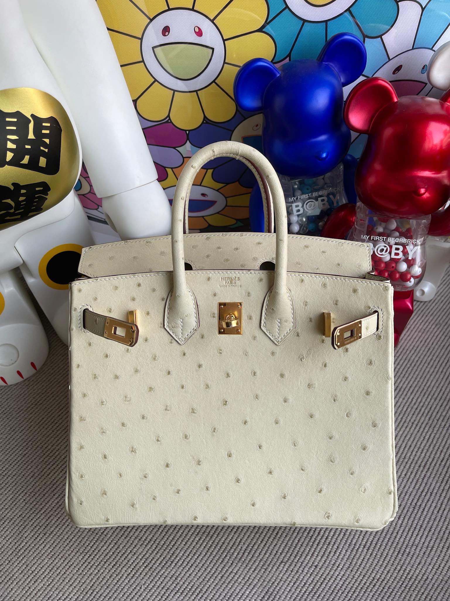 Hermès（爱马仕）Birkin 铂金包 Ostrich kk 鸵鸟 3C 羊毛白 金扣 25cm 顶级手缝 定制