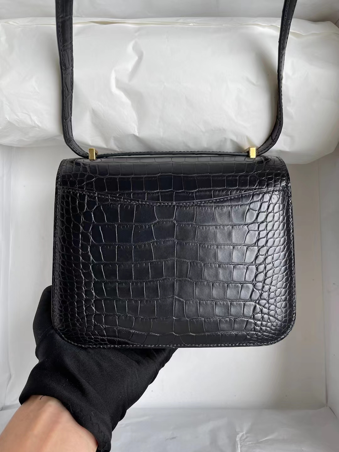 Hermès（爱马仕）Constance 空姐包 雾面美洲鳄 Ck89 黑色 金扣 19cm