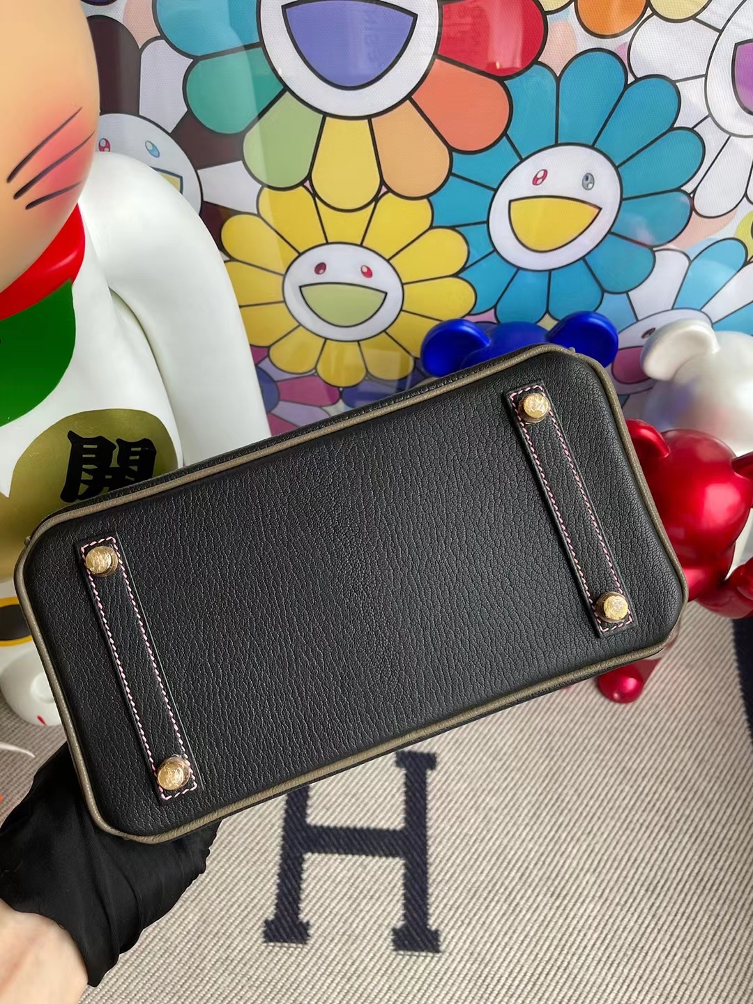 Hermès（爱马仕）Birkin 铂金包 Hss Chevre Ck89 黑色 拼 Ck18 大象灰 内拼 1Q 奶昔粉 磨砂金扣 25cm
