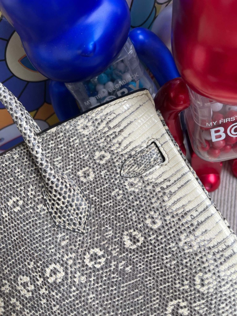 Hermès（爱马仕）Birkin 铂金包 Lizard 进口亮面蜥蜴 原色 小喜马拉雅色 金扣 25cm 顶级手缝