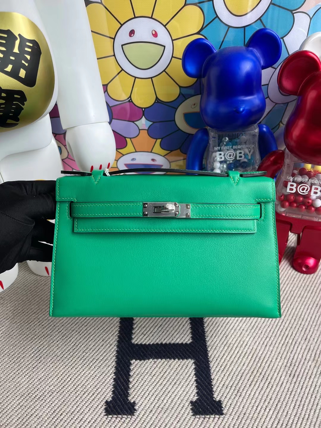 Hermès（爱马仕）MiniKelly Pochette Swift 6w 薄荷绿 银扣 22cm