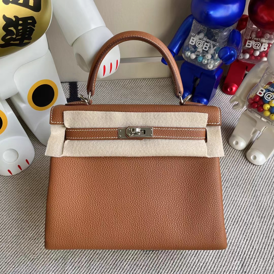 Hermès（爱马仕）Kelly 凯莉包 togo ck37 金棕色 gold 银扣 25cm 顶级工艺 全手工缝制