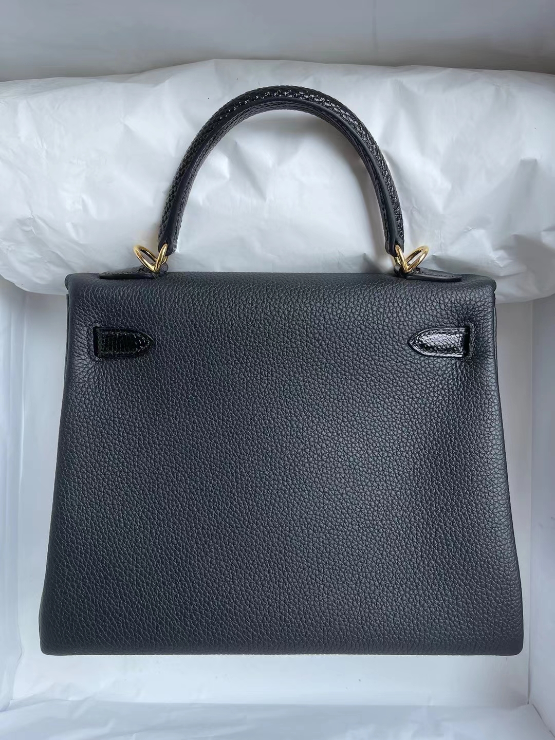 Hermès（爱马仕）Kelly Touch Togo 拼 蜥蜴皮 黑色 金扣 25cm