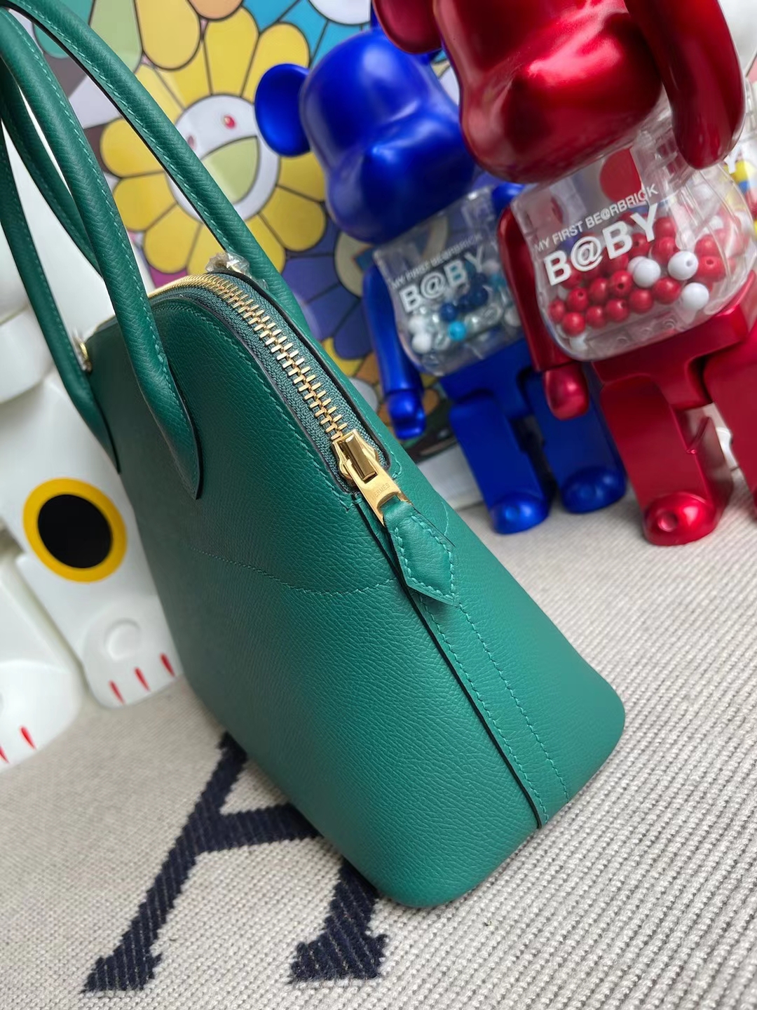 Hermès（爱马仕）Bolide 保龄球包 Epsom Z6 孔雀绿 Malachite 金扣 27cm 顶级工艺 全手工缝制