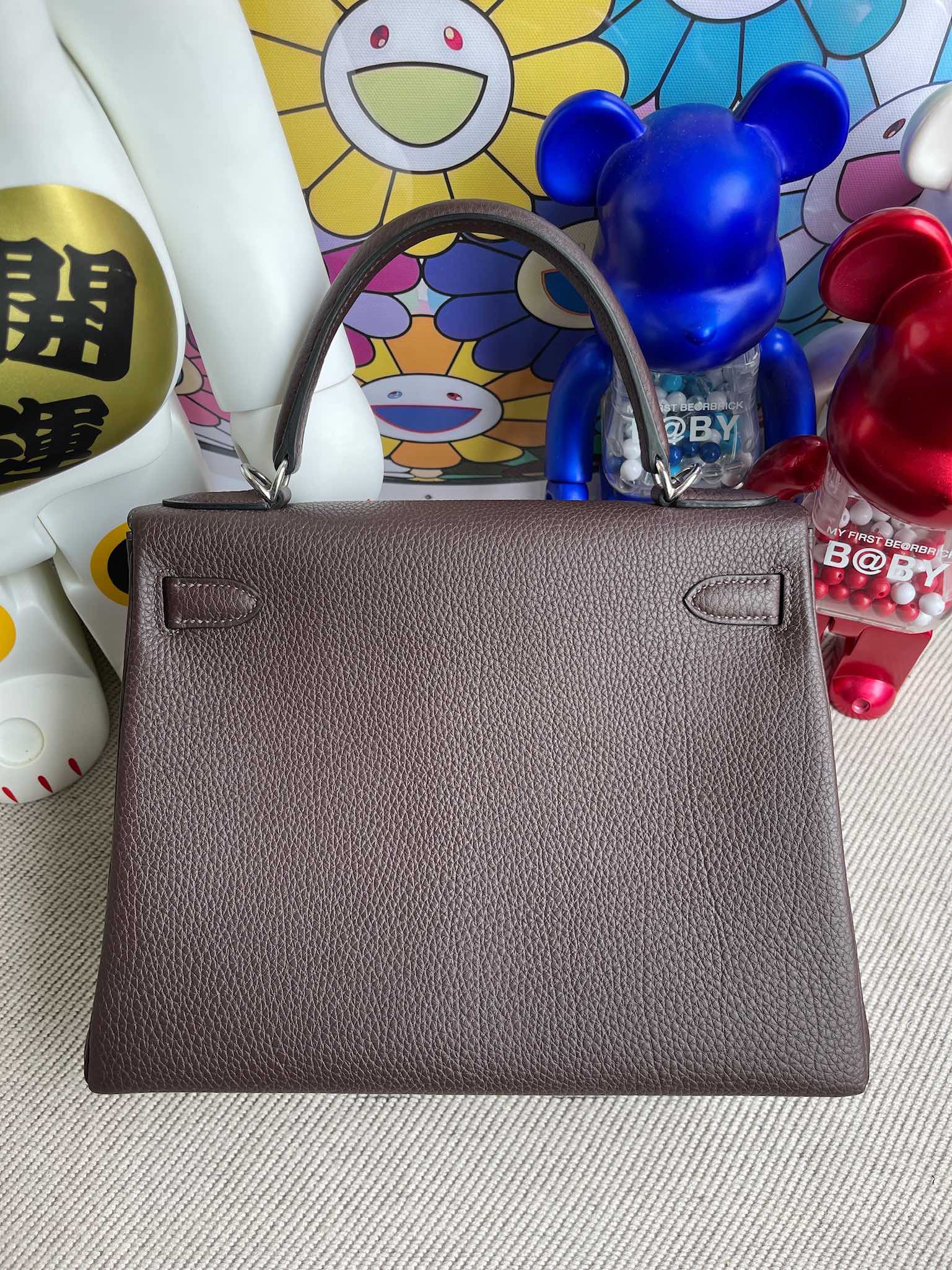 Hermès（爱马仕）Kelly 凯莉包 原厂小牛皮 togo 乌木色 银扣 28cm 顶级手缝