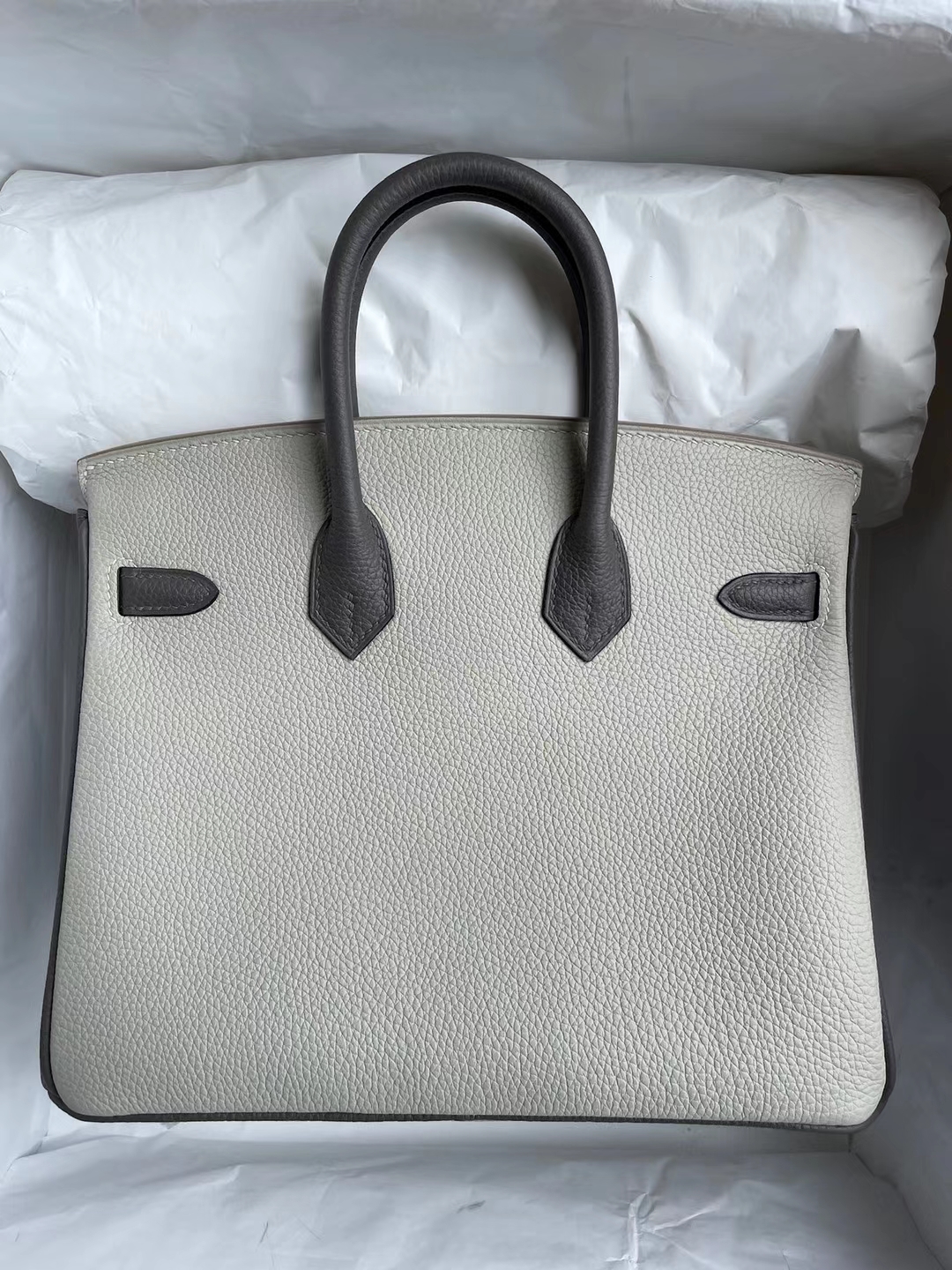 Hermès（爱马仕）Birkin 铂金包 togo ck80 珍珠灰 拼 m8 沥青灰 磨砂金扣 25cm