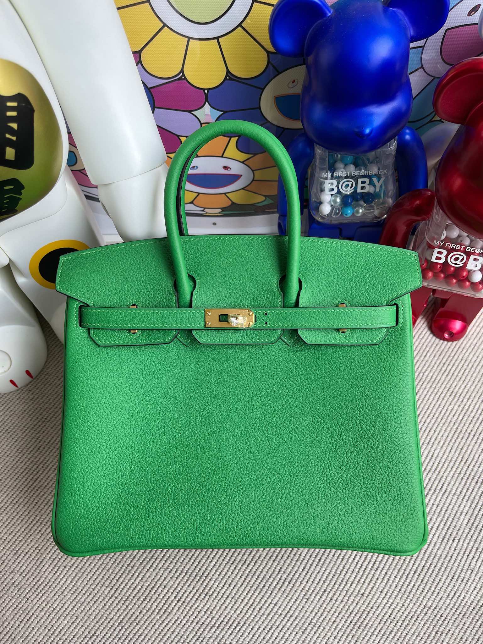 Hermès（爱马仕）Birkin 铂金包 原厂小牛皮 togo 1K 竹子绿 Bamboo 金扣 25cm 顶级手缝