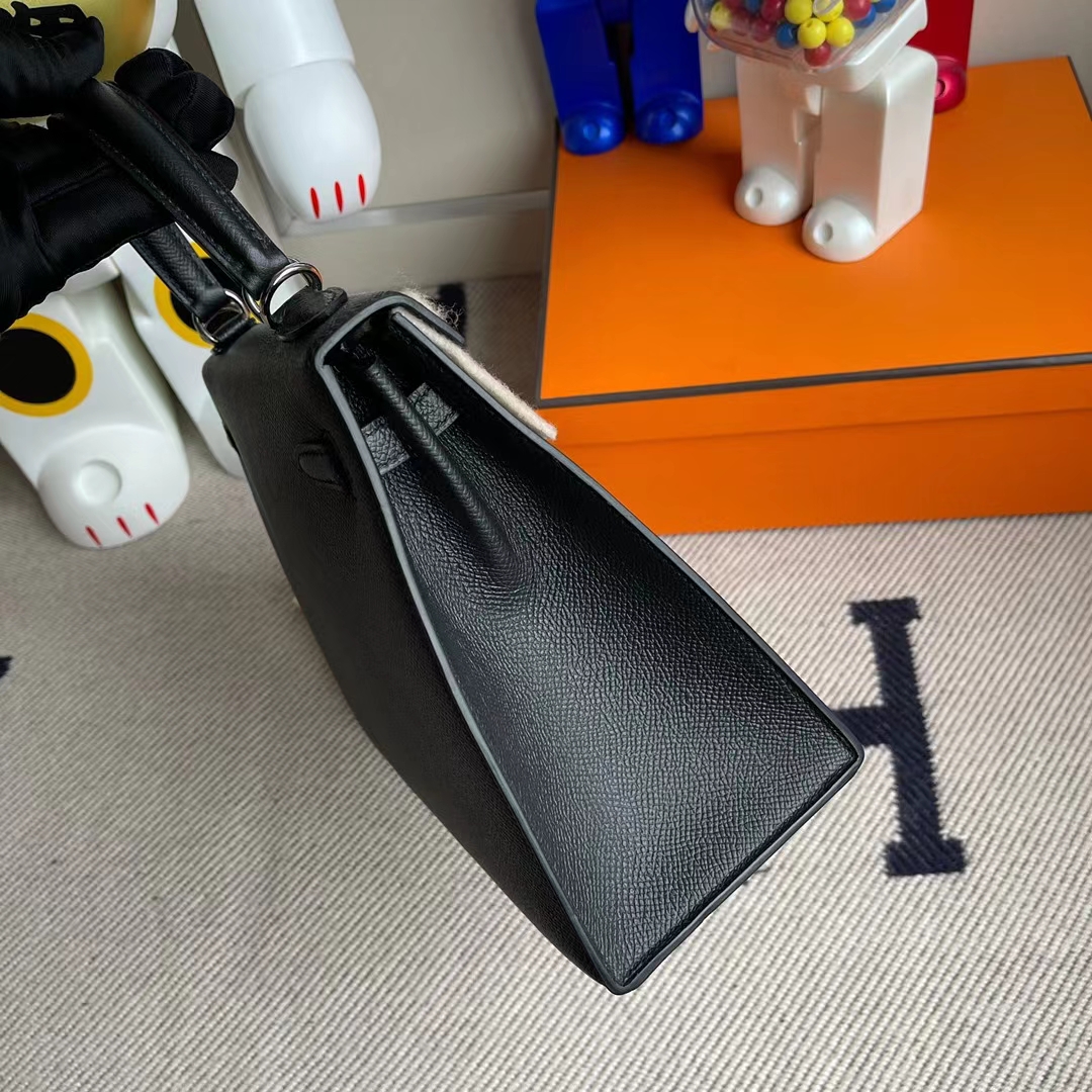 Hermès（爱马仕）Kelly 凯莉包 Epsom ck89 黑色 银扣 25cm