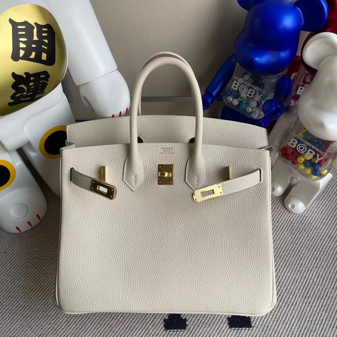Hermès（爱马仕）Birkin 铂金包 Togo 顶级小牛皮 Ck10 奶昔白 金扣 25cm