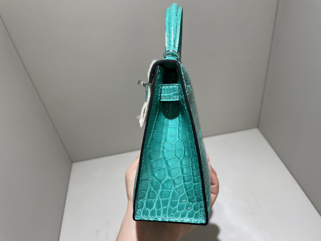 Hermès（爱马仕）Mini kelly ll Alligator shiny 亮面鳄鱼 6w 薄荷绿 银扣 顶级手缝 现货