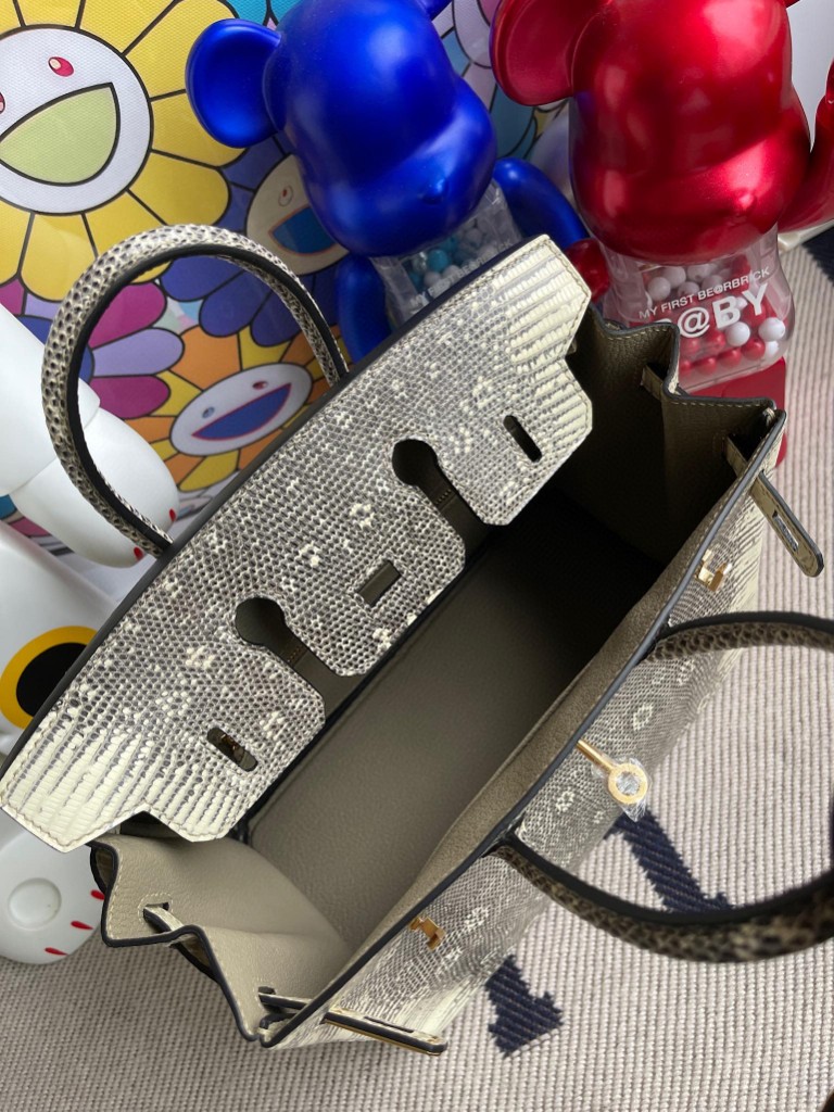 Hermès(爱马仕)Birkin 铂金包 Lizard 进口亮面蜥蜴 原色 小喜马拉雅色 银扣 25cm 顶级手缝-拉尔森鳄鱼皮具定制 - 爱马仕包包官网 Hermès(爱马仕)Birkin 铂金包 Lizard 进口亮面蜥蜴 原色 小喜马拉雅色 银扣 25cm 顶级手缝