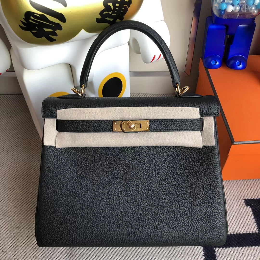 Hermès（爱马仕）Kelly 凯莉包 Togo ck89 黑色 金扣 25cm