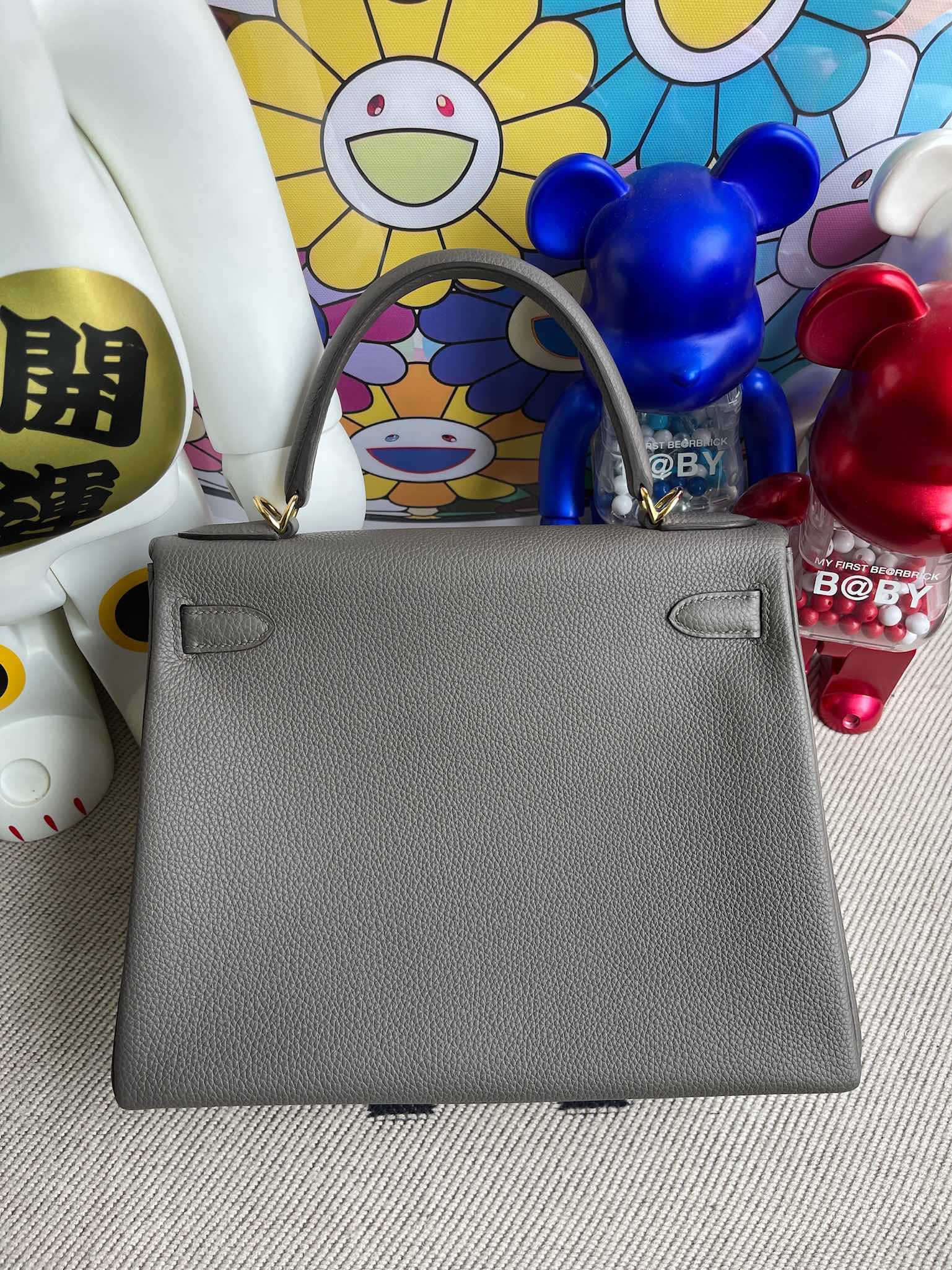 Hermès（爱马仕）Kelly 凯莉包 原厂小牛皮 togo 8F 锡器灰 etain 金扣 28cm 顶级手缝