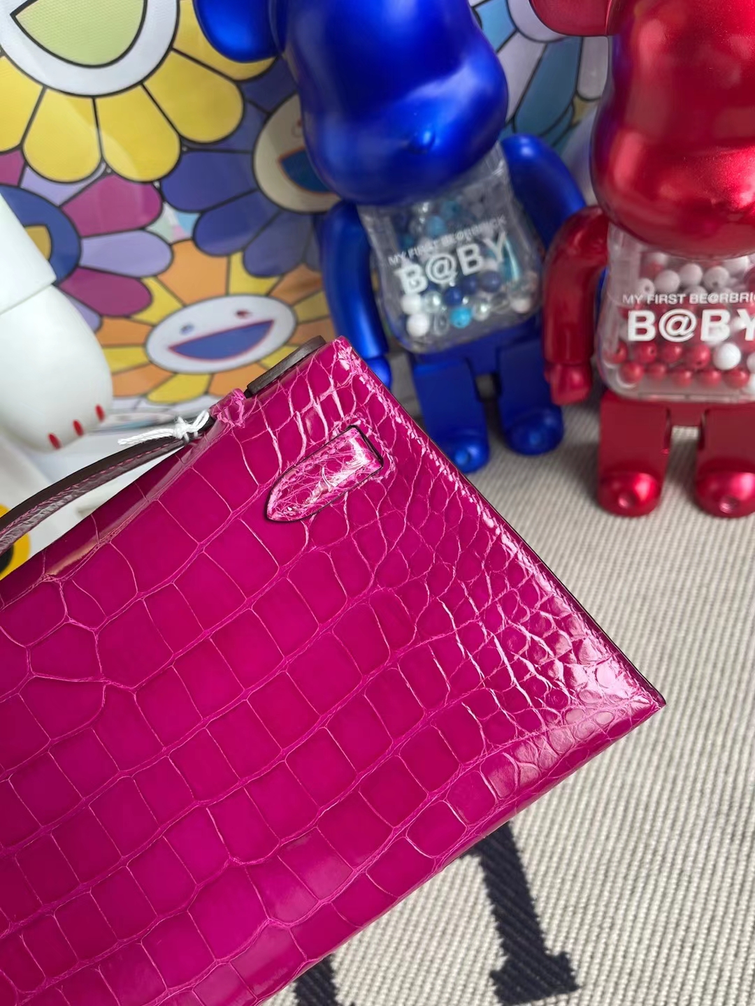 Hermès（爱马仕）MiniKelly Pochette 亮面美洲鳄鱼 J5 天方夜谭粉紫 银扣 22cm