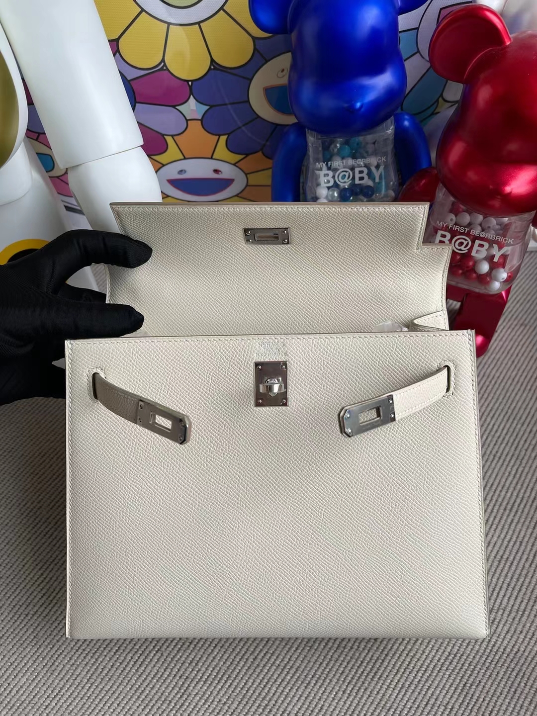 Hermès（爱马仕）Kelly 凯莉包 Epsom ck10 奶昔白 craie 顶级工艺 全手工缝制 银扣 25cm