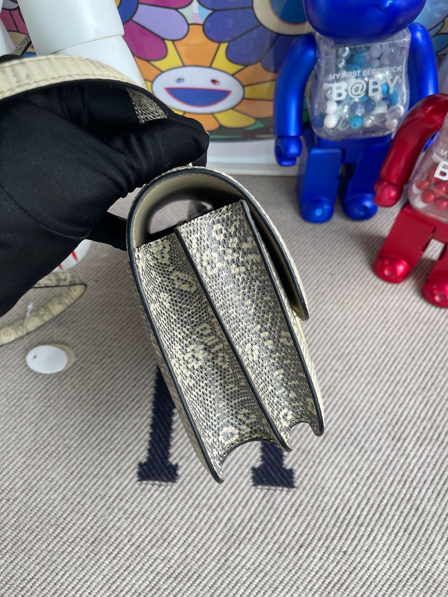 Hermès（爱马仕）Constance 空姐包 Lizard 进口亮面蜥蜴 原色 小喜马拉雅色 金扣 18cm 定制