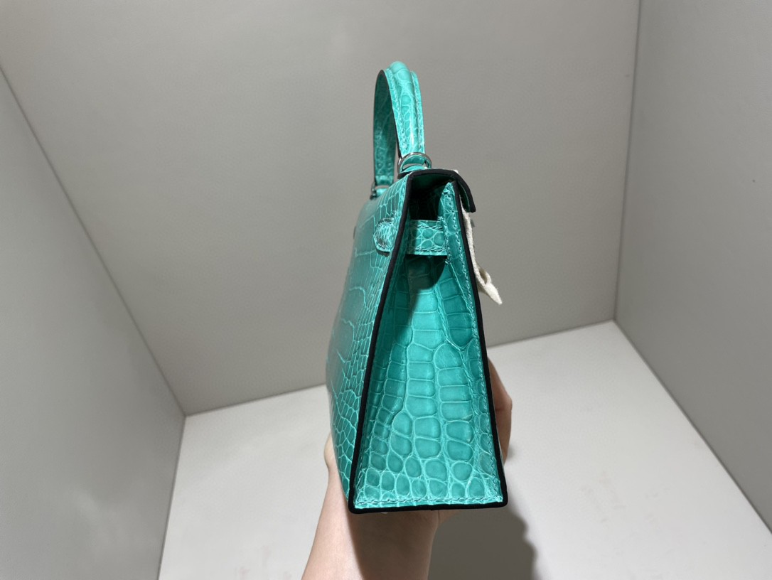 Hermès（爱马仕）Mini kelly ll Alligator shiny 亮面鳄鱼 6w 薄荷绿 银扣 顶级手缝 现货