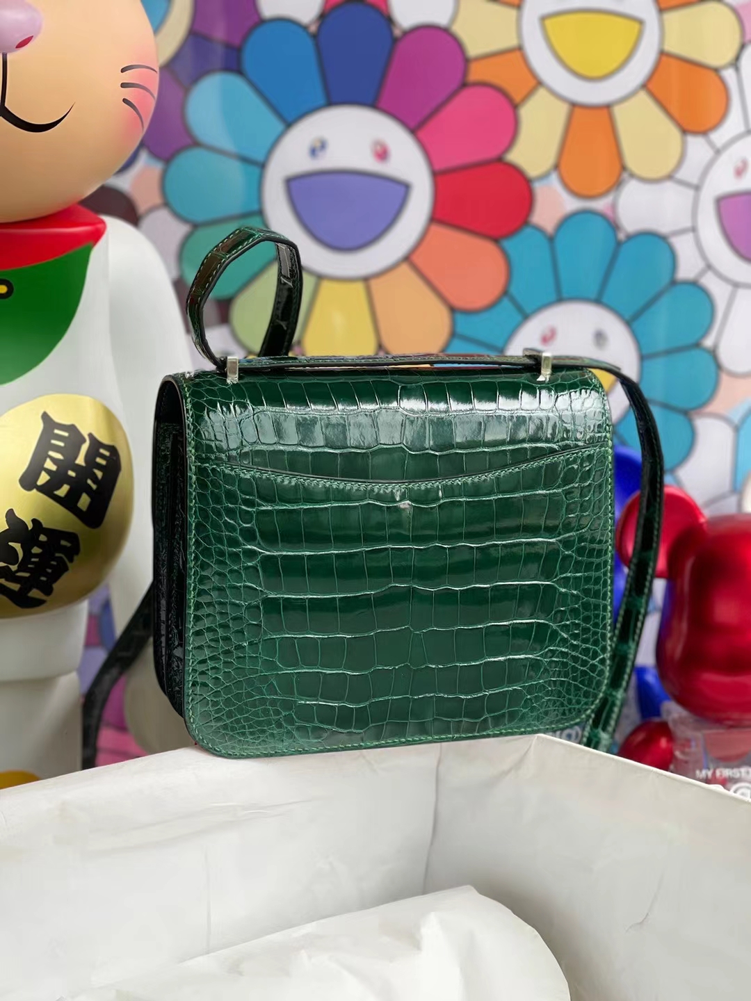 Hermès（爱马仕）Constance 空姐包 亮面美洲鳄鱼 Ck67 祖母绿 蜥蜴扣 Shiny Alligator Crocodile 19cm