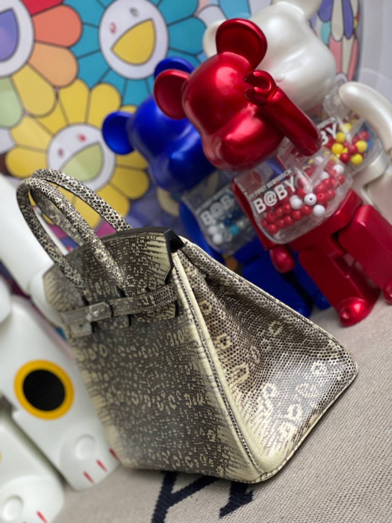 Hermès（爱马仕）Birkin 铂金包 Lizard 进口亮面蜥蜴 原色 小喜马拉雅色 银扣 25cm 顶级手缝