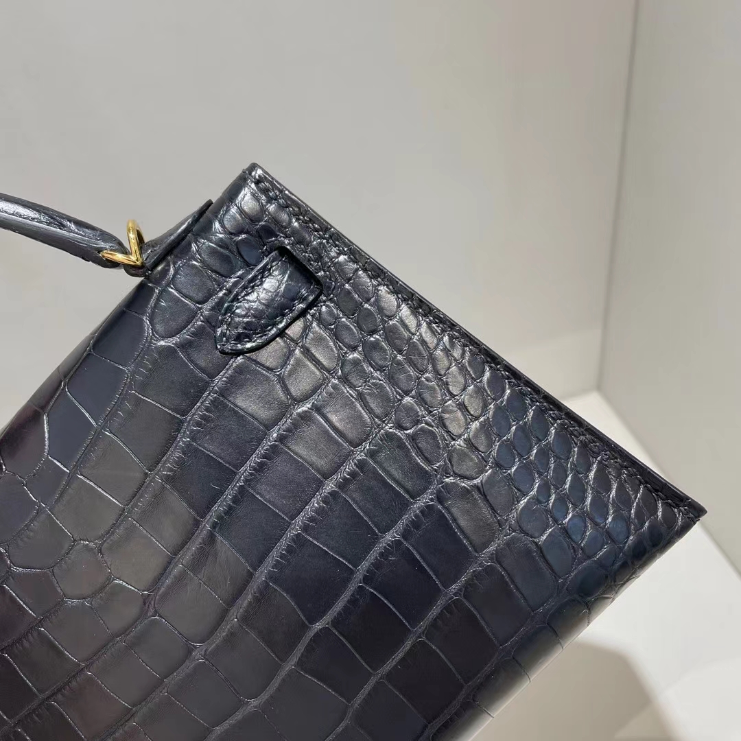 Hermès（爱马仕）Kelly Mini Ⅱ 迷你凯莉 雾面美洲鳄鱼 Ck89 黑色 金扣 19cm