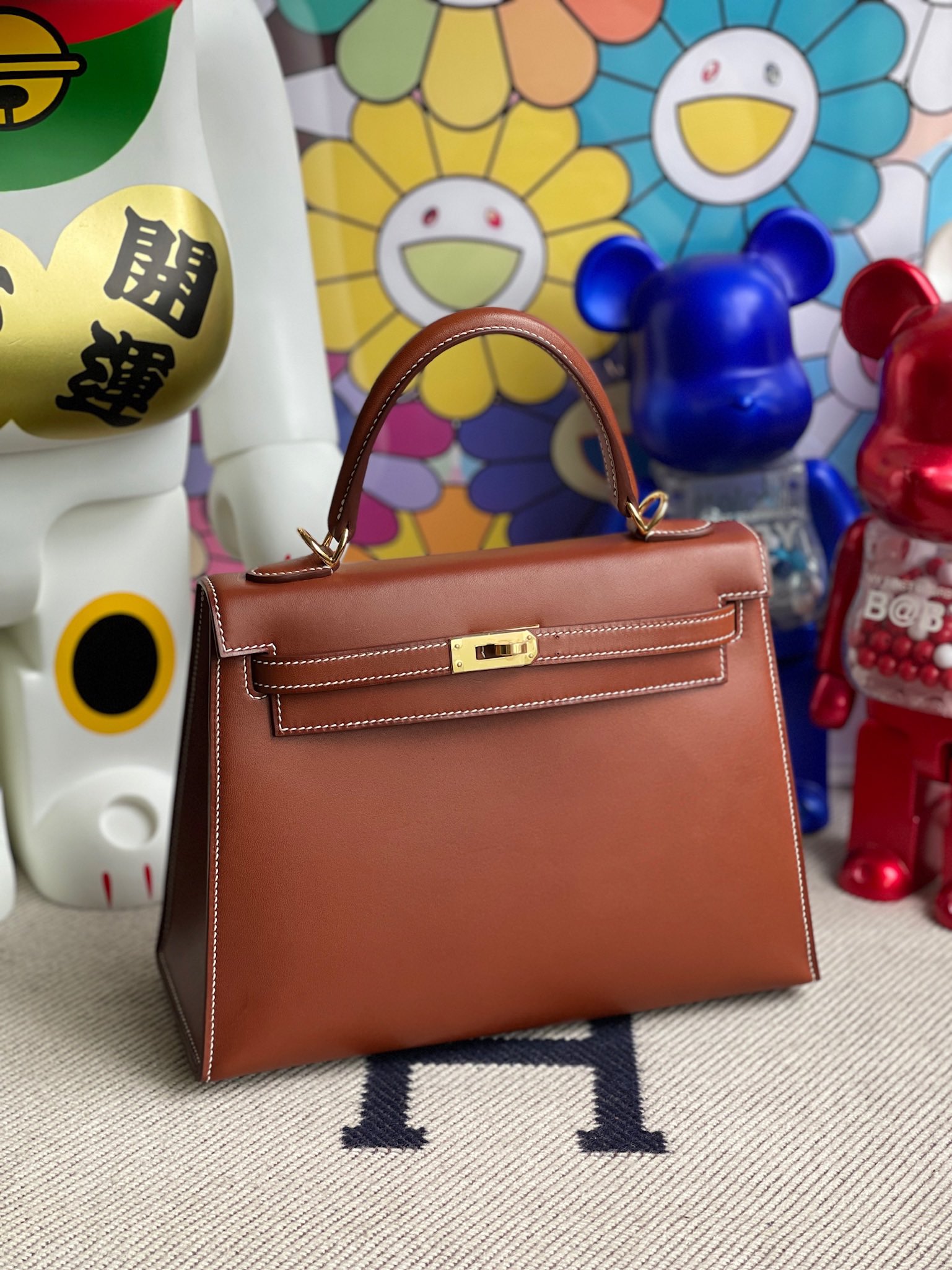 Hermès（爱马仕）Kelly 凯莉包 马鞍皮 金棕色 金扣 25cm 顶级手缝